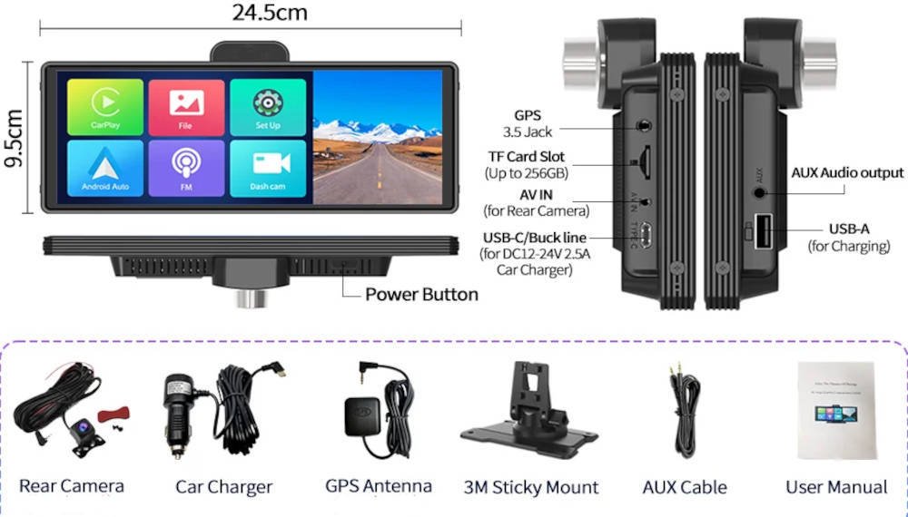 4K dashbordkamera med ryggekamera og ADAS